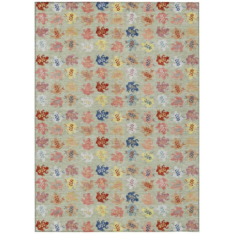 Machine Washable Indoor/ Outdoor Modern Frogs Chantille Rug