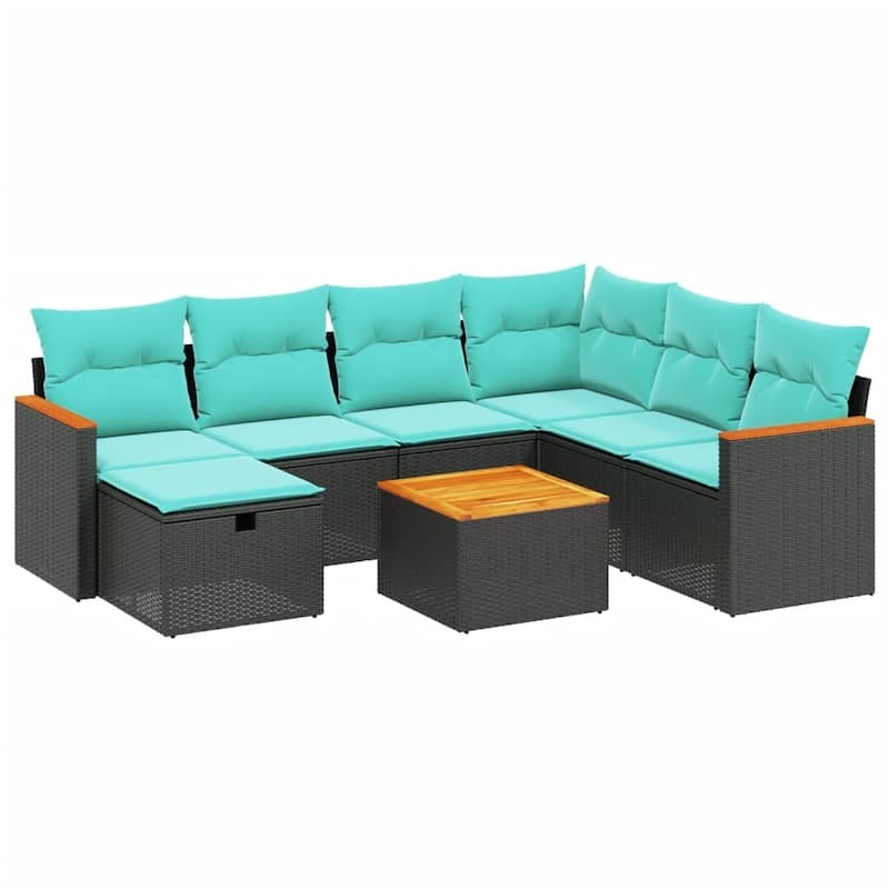 vidaXL Patio Sofa Set with Cushions Outdoor Conversation Furniture Poly Rattan - 24.4" x 24.4" x 27.2"