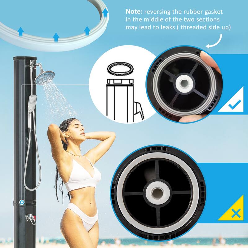 Outsunny 9.2 Gallon Solar Heated Shower with Free-Rotating Rainfall, Handheld Showerhead & Foot Shower, Hot and Cold Adjustment