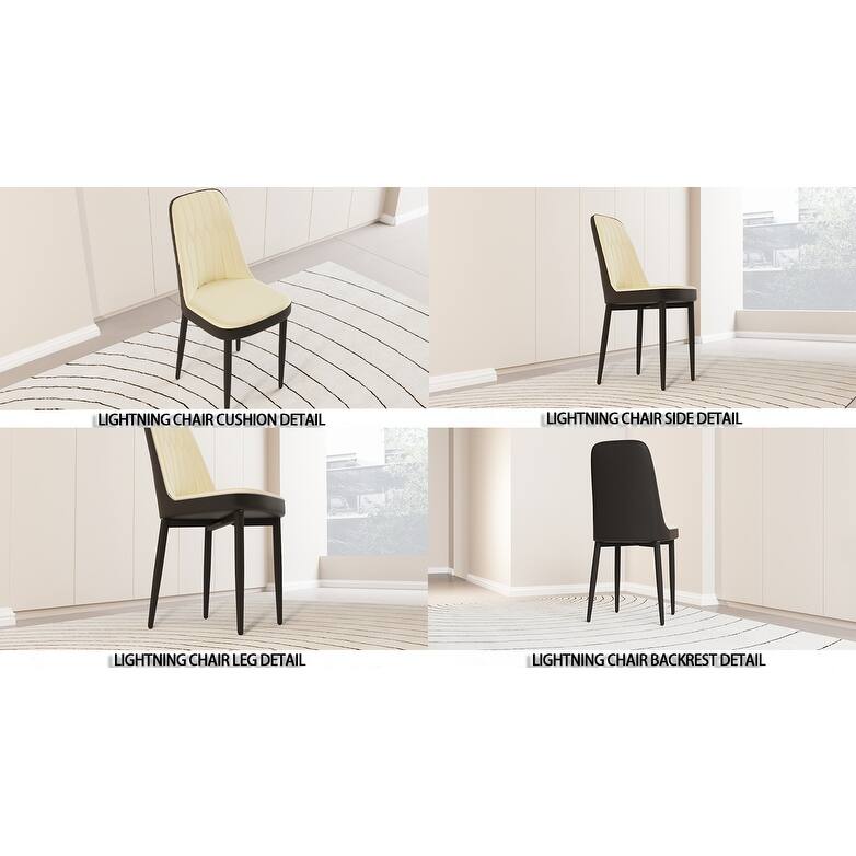 2 Piece Dining Chair Set PU Leather Cushioned Back Black Metal Legs