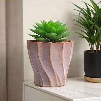 Stoneware Swirled Planter in Reactive Glaze