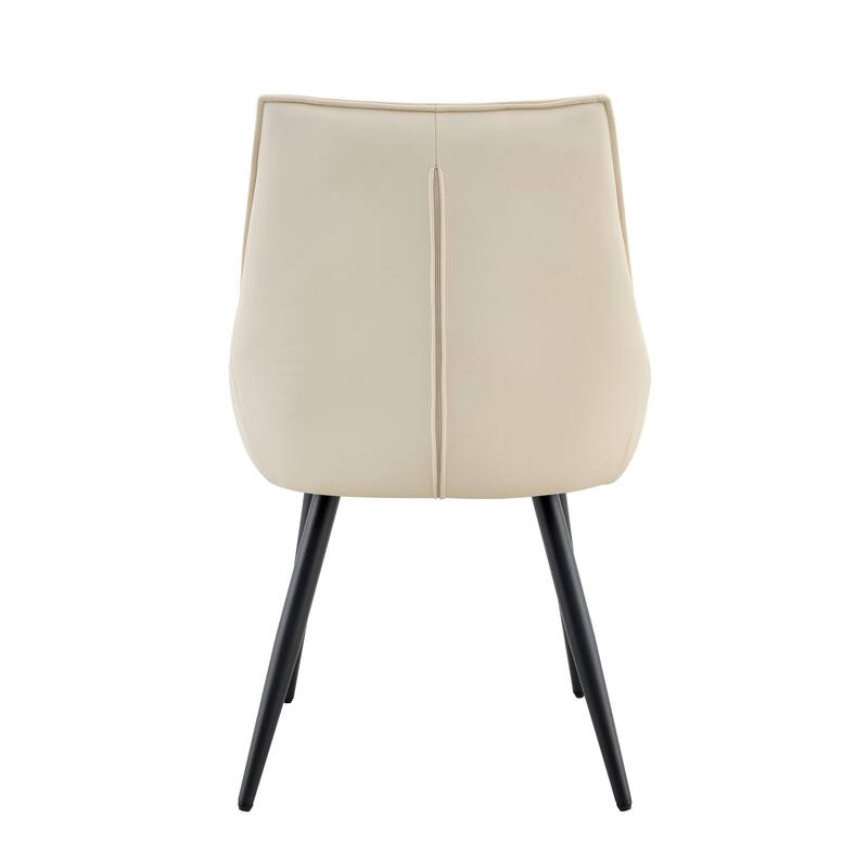 Dining Chairs Set of 4, Off White Faux Leather Dining Room Chair, with Gold Mesh Texture and Black Sanded Legs