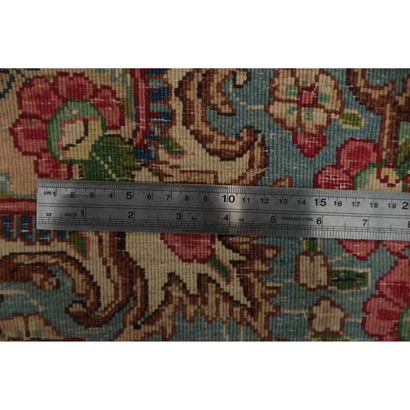 Hand Knotted Oriental 100% Wool Carpet Traditional Floral Beige & Ivories Kerman Area Rug - 13' 3'' X 9' 11''