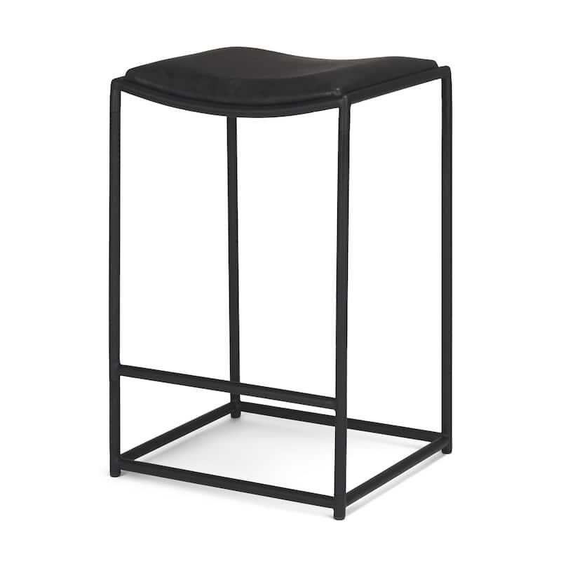 Taniel Black Leather w/ Black Metal Counter Stool - 18.0L x 16.0W x 27.8H