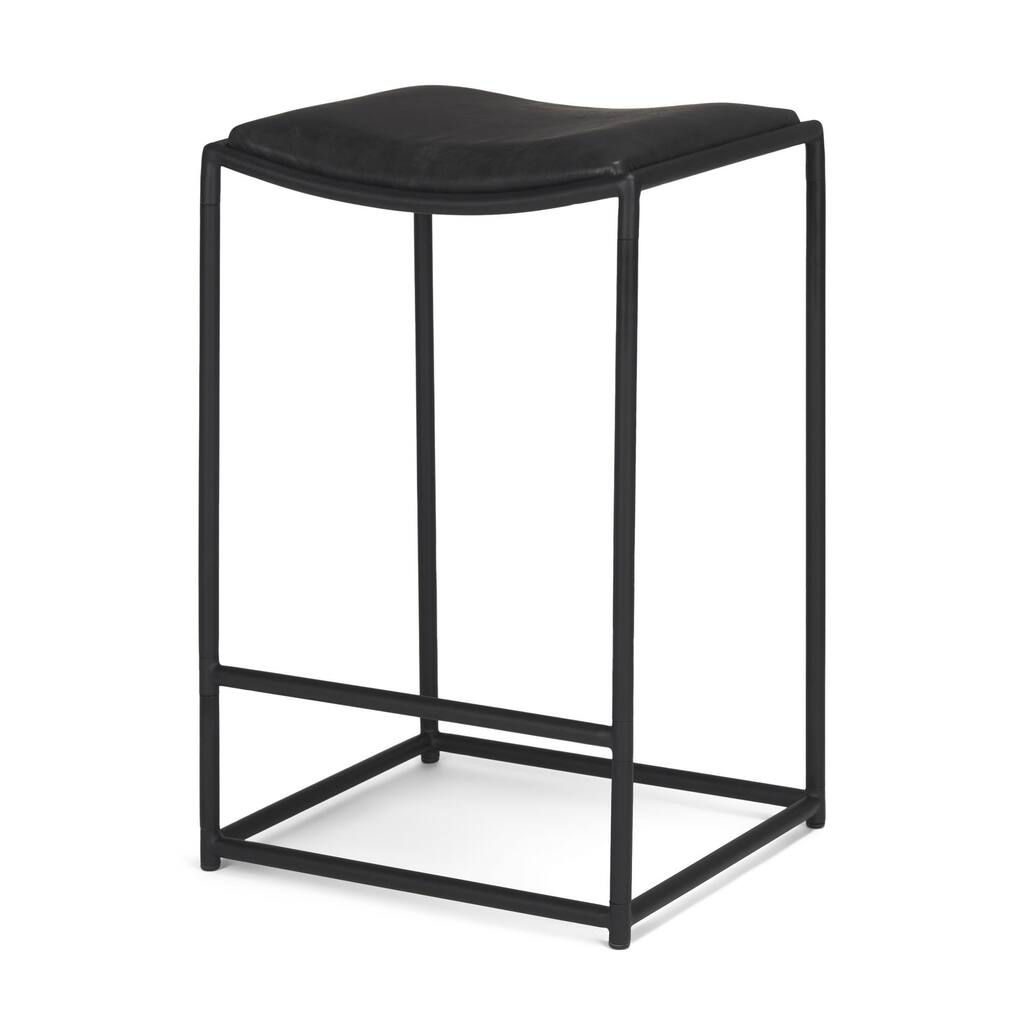 Taniel Black Leather w/ Black Metal Counter Stool - 18.0L x 16.0W x 27.8H