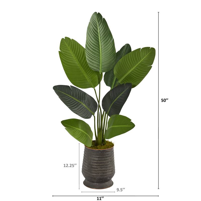 50In Artificial Travelers Palm Tree in Planter - Farmhouse Decor Indoor Tropical Plant - Green - 41-50 Inches