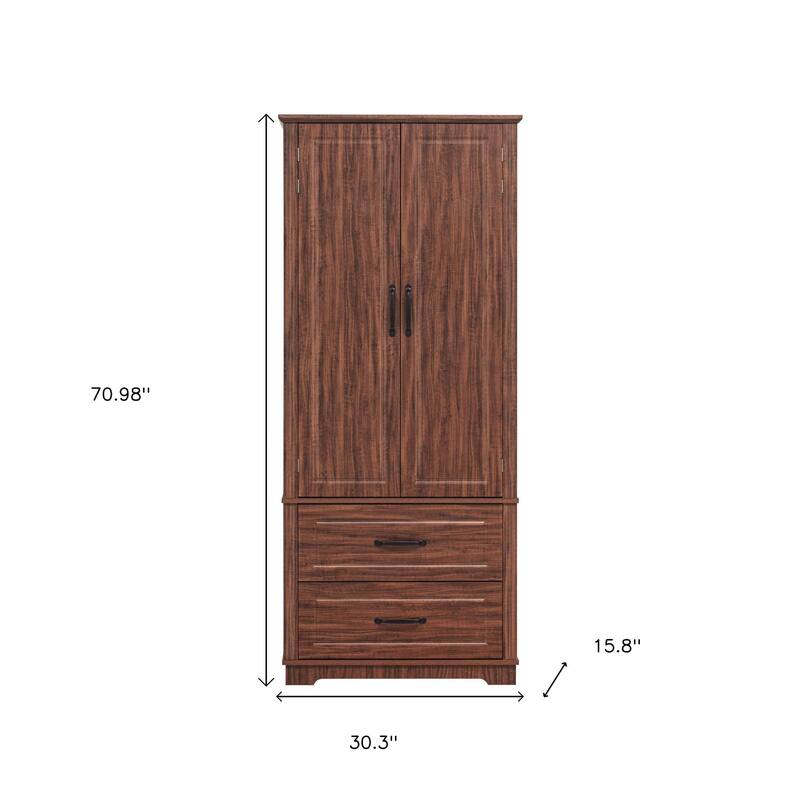 HomeRoots 71" Brown Wood Pantry Or Storage Closet - 30.30 in. x 70.98 in. x 15.80 in.