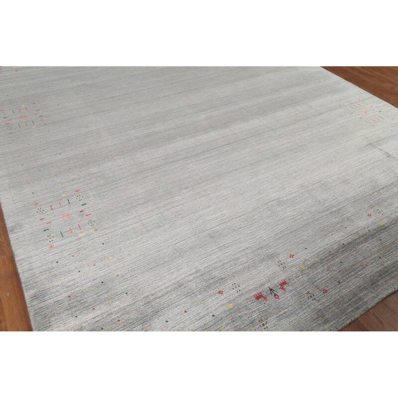 All-Over Striped Gabbeh Oriental Area Rug Hand-Knotted Wool Carpet - 8'2"x 9'9"