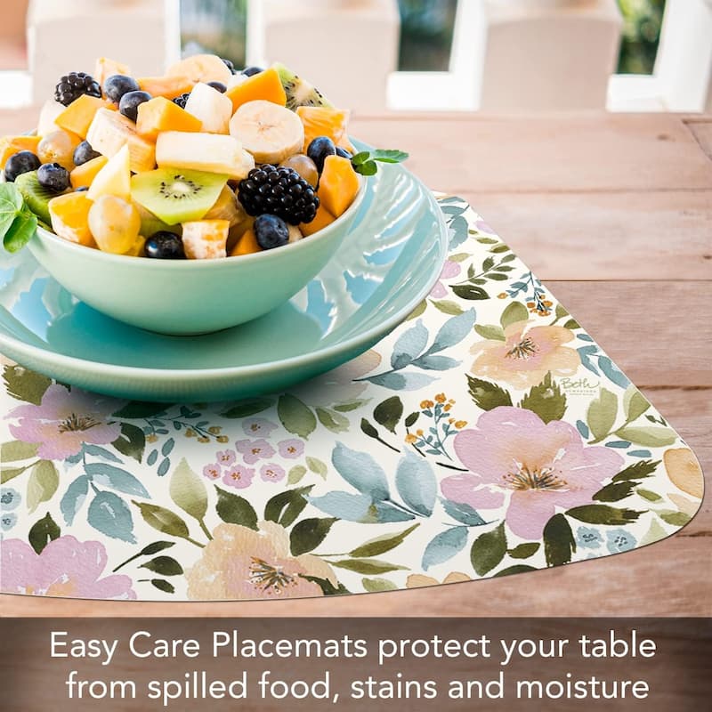 Cascade Floral Wedge Shaped Reversible Flexible Plastic Placemat 4 Pack Made in The USA 17.75" x 11.25" Colorful, Reversible
