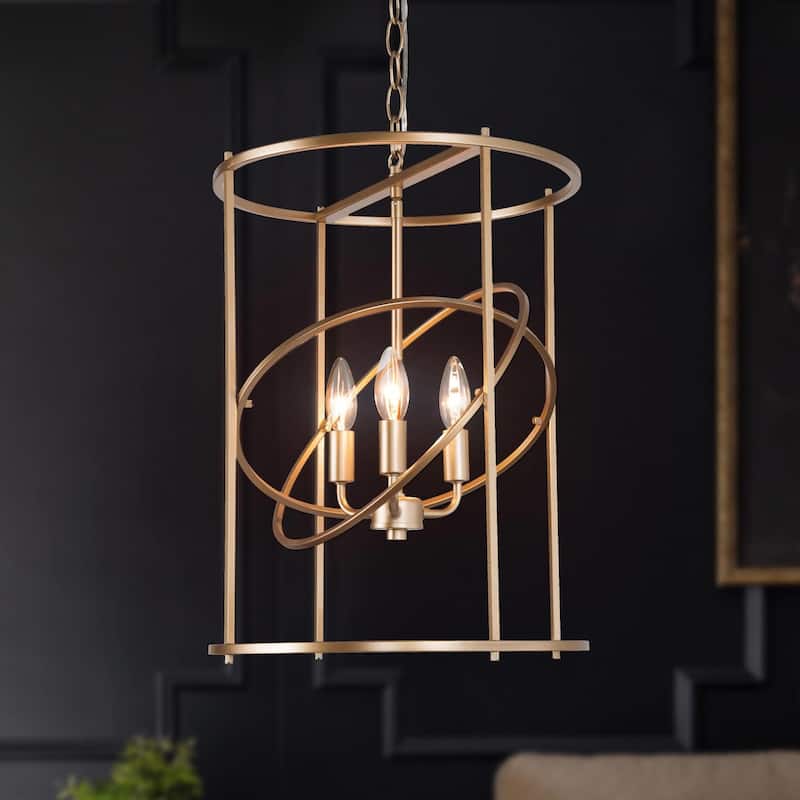 Mid-Century Modern Gold 3-Light Chandelier Island Pendant for Kitchen Island - D14"x H19.5"