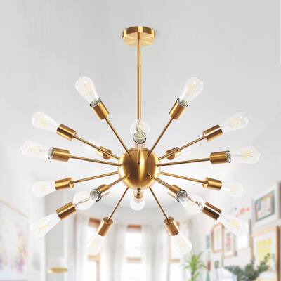 Modern Brass 18-light Sputnik Chandelier Light for Dining Room
