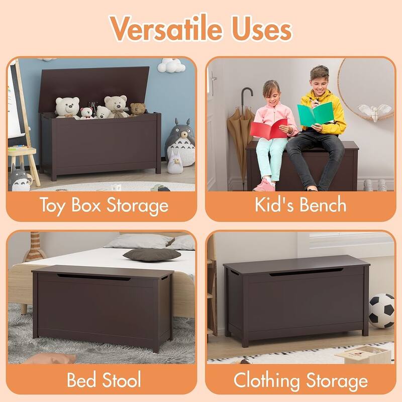 Wooden Toy Box Kids Storage Chest Bench W/ Safety Hinged Lid