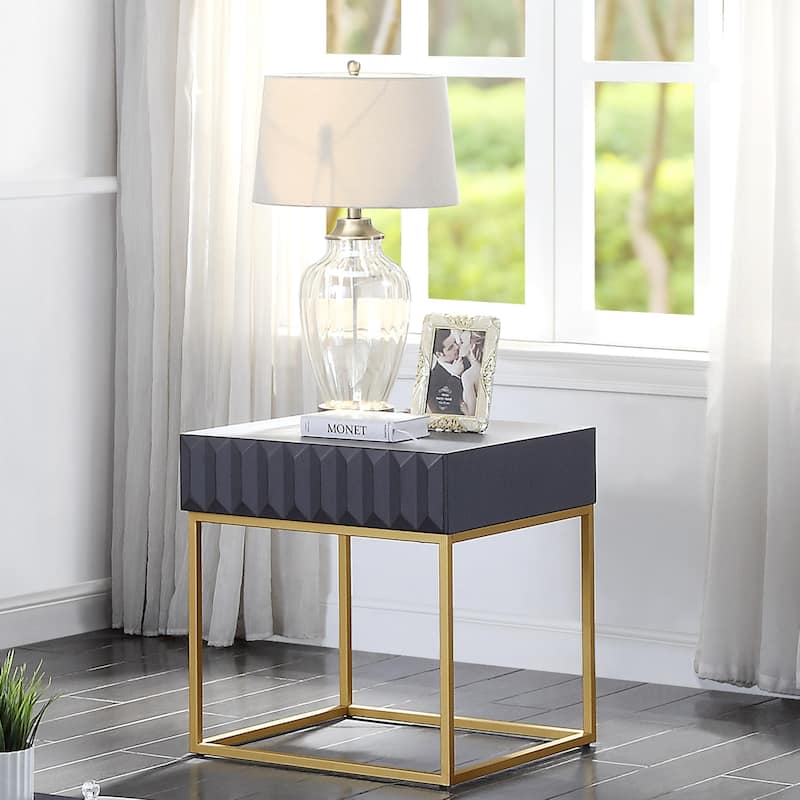 Bird Contemporary Steel 1-Drawer Accent Table by Furniture of America - 24"H x 23"W x 23"D - Antique Blue