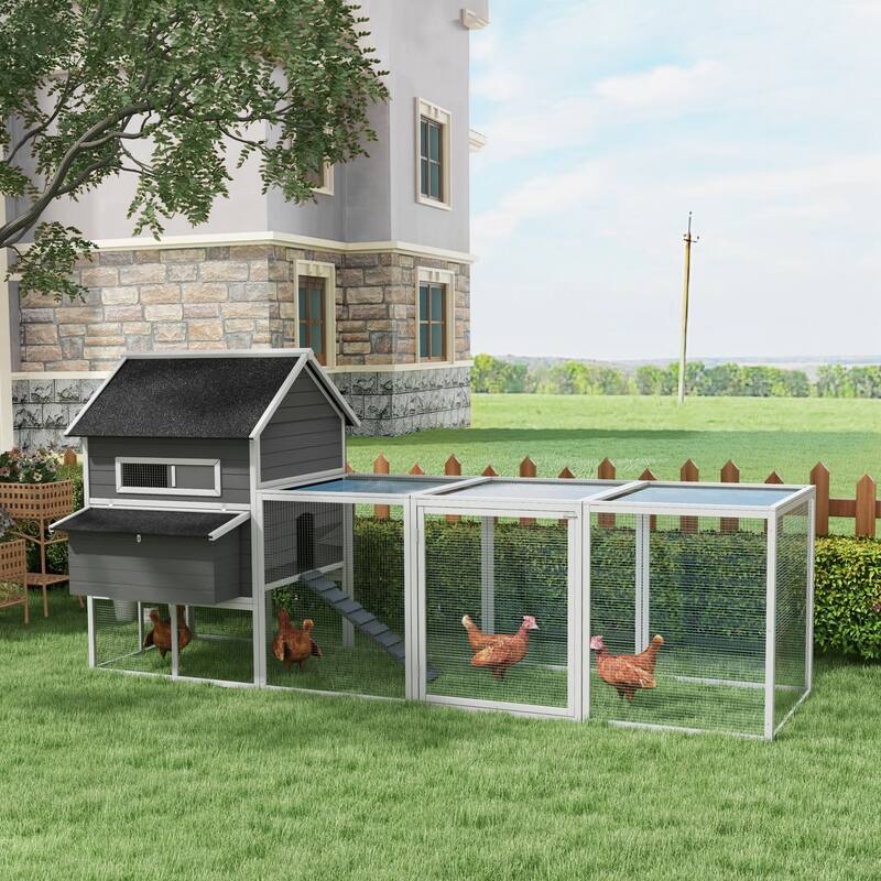 PawHut XL Solid Wood Deluxe Outdoor Lockable Chicken Coop Kit with Nesting Box and Run, Orange