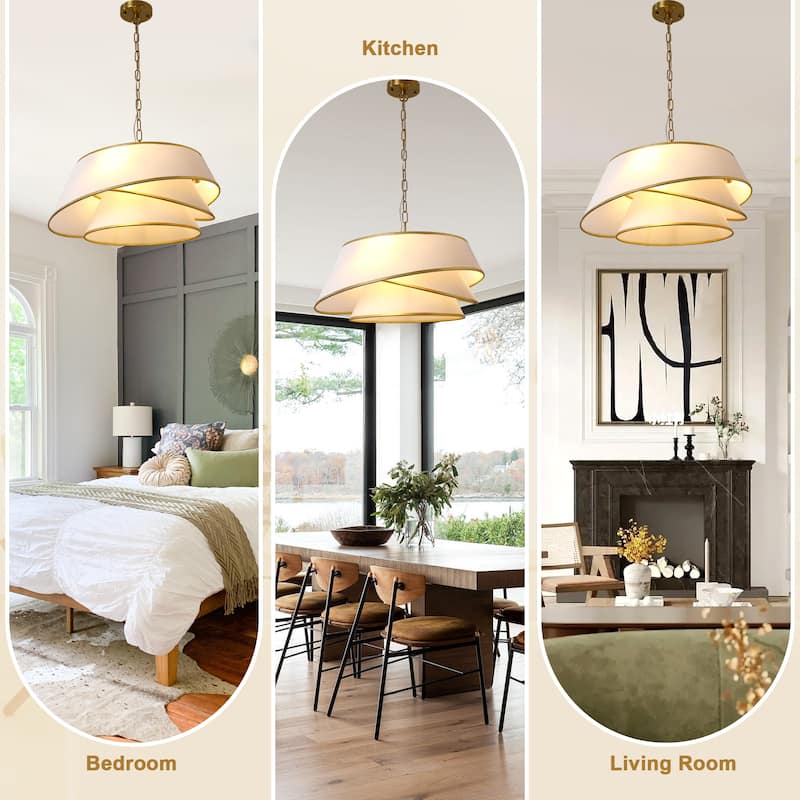 Bella Depot 24" Modern Golden Fabric Pendant Light for Dining Room Bedroom Adjustable Vintage Chandelier