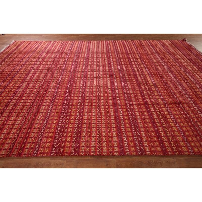 Checkered Moroccan Large Oriental Area Rug Hand-Knotted Wool Carpet - 9'8" x 13'11"
