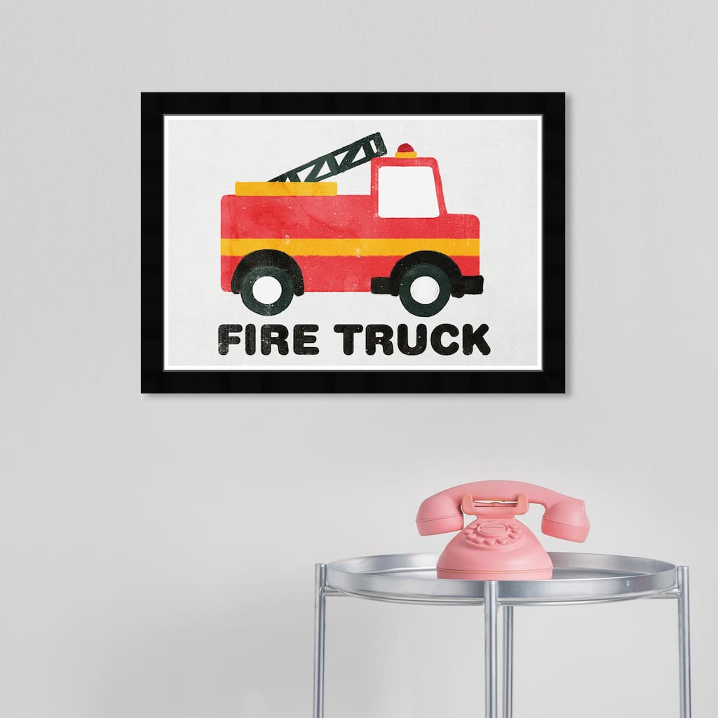 Wynwood Studio 'Firetruck Round' Transportation Red Wall Art Framed Print