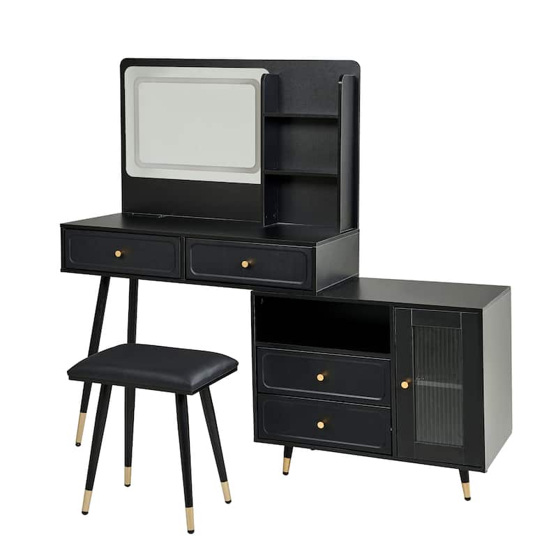 Modern Makeup Vanity Desk with Mirror,Lights and Drawers and Cabinet