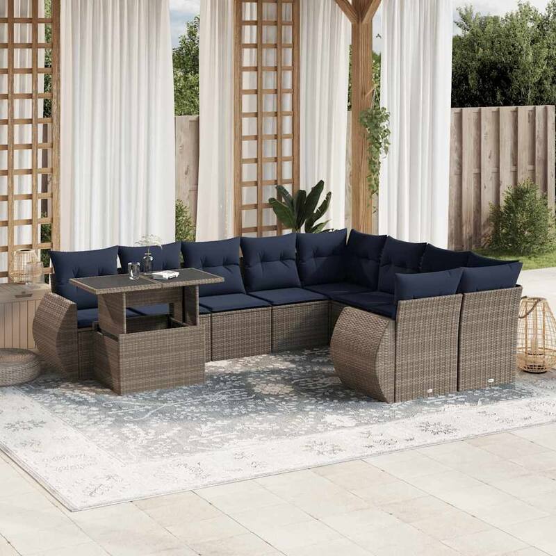 vidaXL Patio Sofa Set with Cushions and Table Outdoor 10 Piece Poly Rattan - 24.4 x 24.4 x 27.2