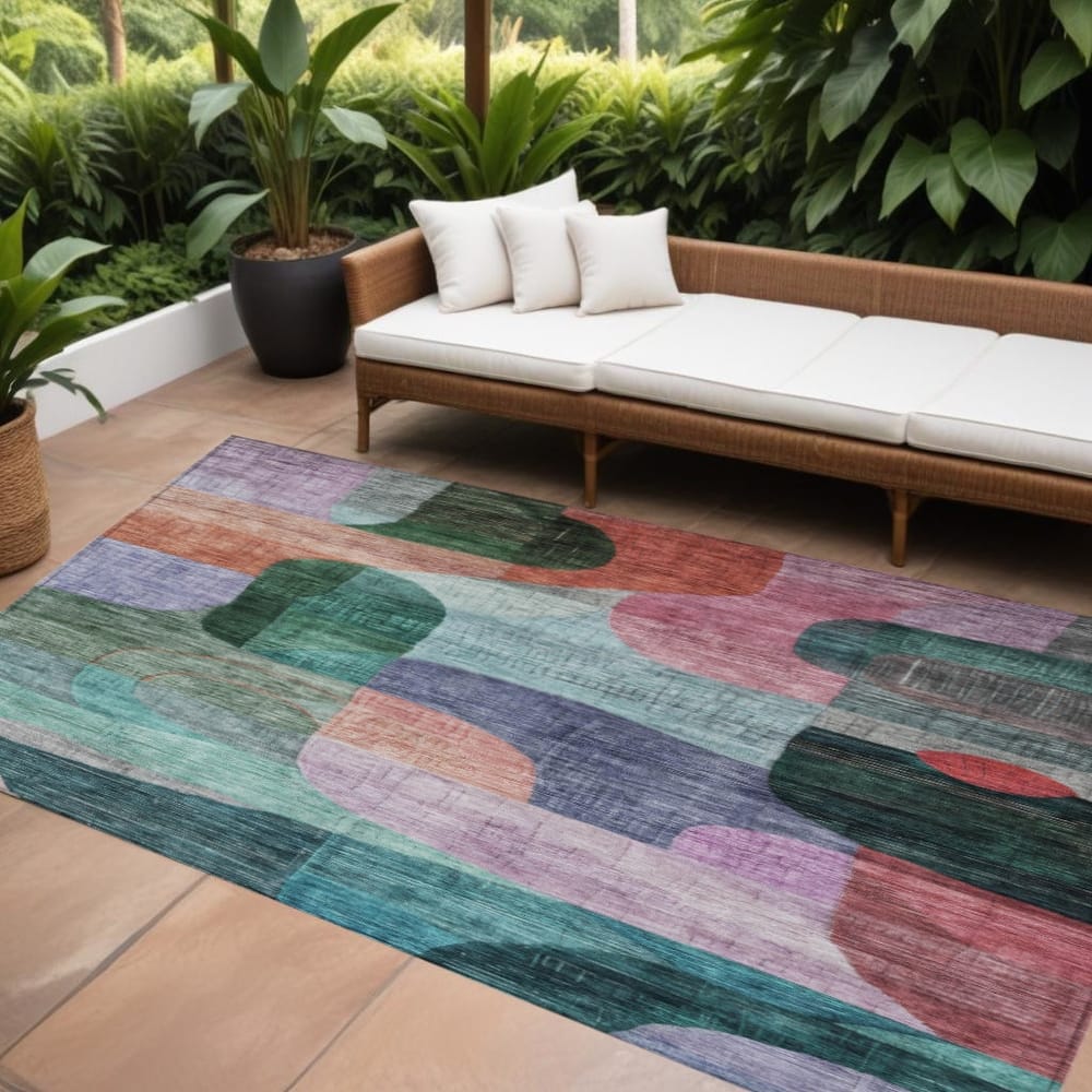 HomeRoots Abstract Transitional Rectangle Outdoor Rug