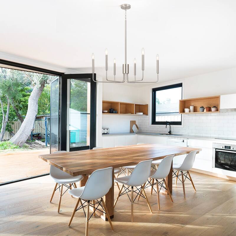 Modern 6-Light Simple Candle Chandelier for Kitchen Island, Living Room, Bedroom, Foyer