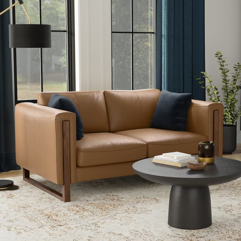 WYNDENHALL Hillcrest Modern, Contemporary 62 inch Wide Sofa in Genuine Leather - Butternut Brown
