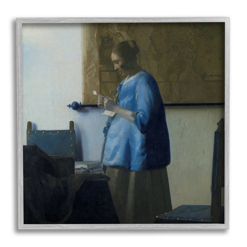 Stupell Woman Reading a Letter Johannes Vermeer Classical Painting Framed Wall Art, Design by one1000paintings - 24 x 24 - Grey