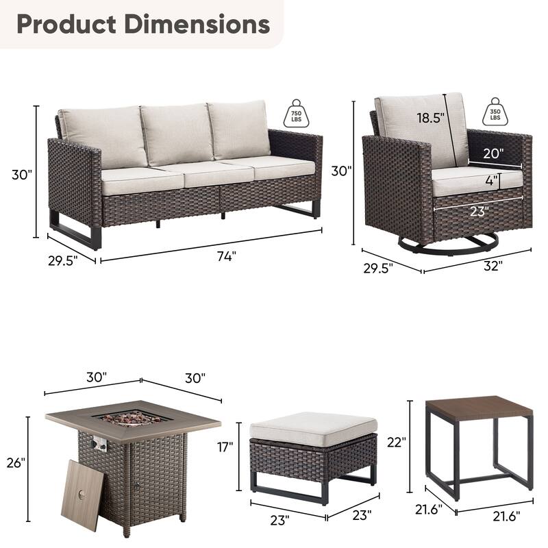 Outdoor Pocassy Sofa Chairs Set with Fire Table
