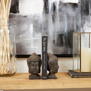 Black Metal Distressed Buddha Decorative Bookends (Set of 2)