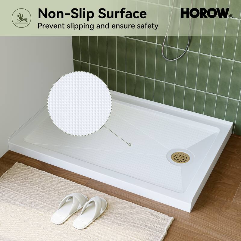 HOROW 48 x 32 Inch Alcove Shower Pan Base in White with Left Drain