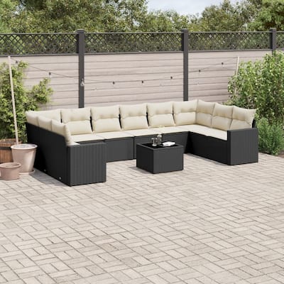 vidaXL Garden Sofa Set Black PE rattan Large Modular Garden Sofa Set