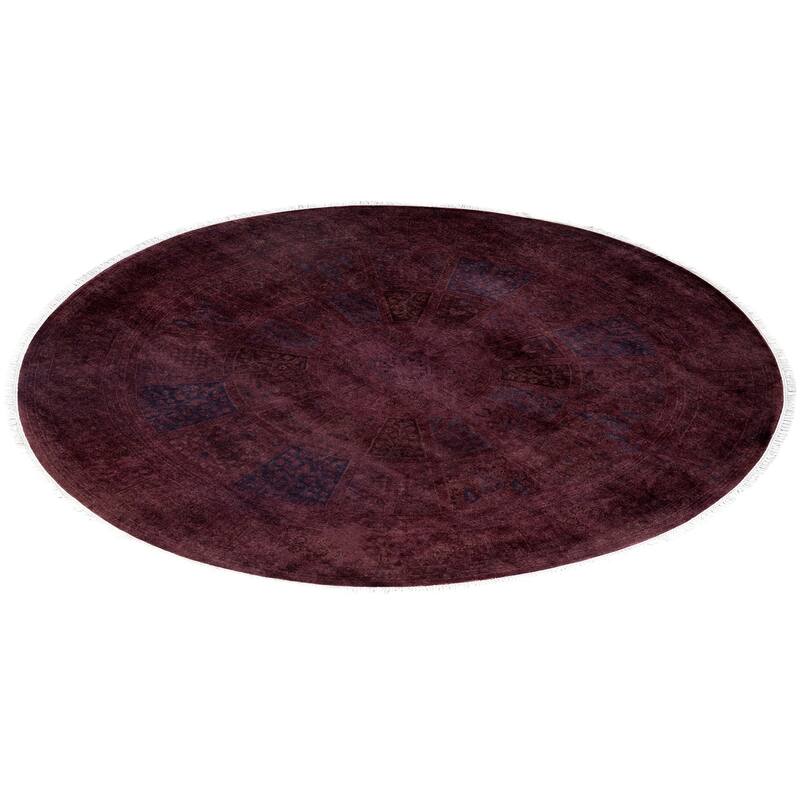 Overdyed One-of-a-Kind Hand-Knotted Round Area Rug - Purple - 6' 1" x 6' 1"