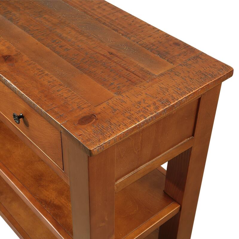 Solid Pine Wood Top Console Table with 3 Drawers and 2 Shelves