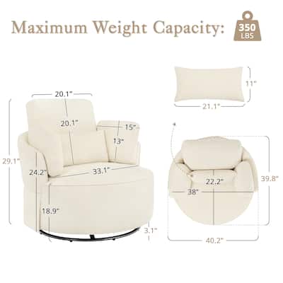 Set of 2 Modern 40.''W Upholstered Comfortable Swivel Barrel Accent Chair with Pillows