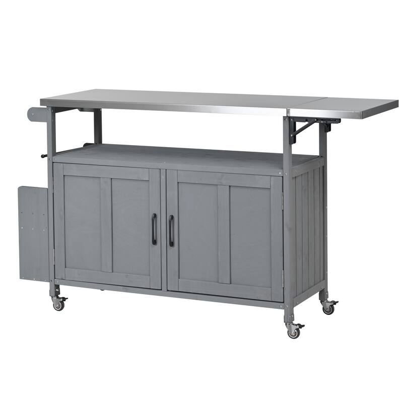 Foldable Outdoor Mobile Portable Kitchen Island Cart with Lockable Wheels, Storage Cabinet and Towel Rack