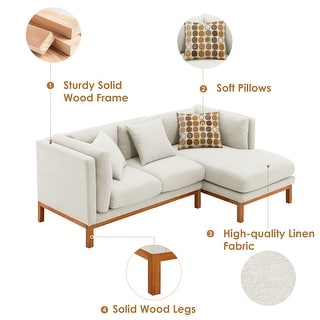 4 Seater Linen L-shape Sectional Sofa Set w/ Pillows & Chaise Lounge ...