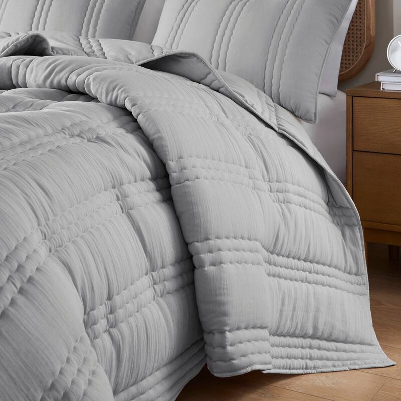 3 PCS King/Cal King Poly Gauze Quilt Set Gray
