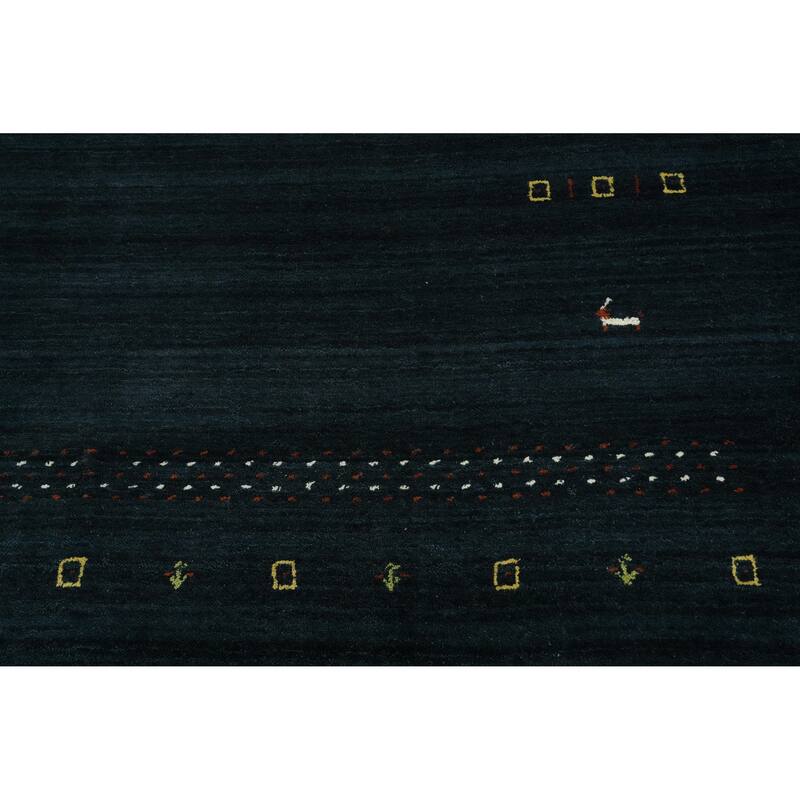 Hand Knotted Oriental 100% Wool Carpet Tribal Animal Pictorial Navy Blue & Blues Gabbeh Area Rug - 7' 9'' X 8' 0''