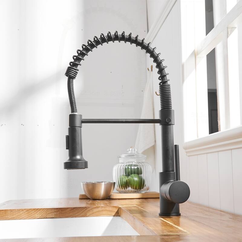 Commercial Kitchen Faucet with Pull Down Sprayer - Black