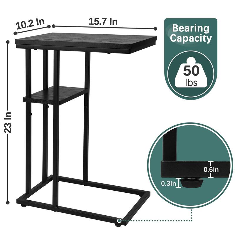 C Table End Table Set of 2,Side Table Living Room,C Shaped Side Table,Couch Tables That Slide Under Couch Table with Metal Frame