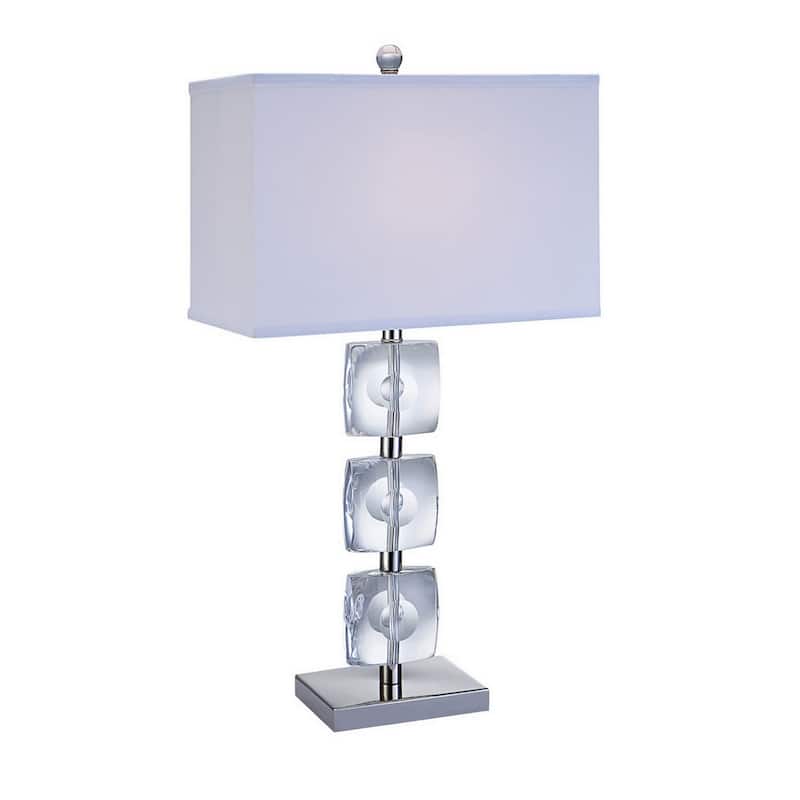 28 Inch Table Lamp, Crystal Stand, White Rectangular Shade, Metal, Clear - White, Clear