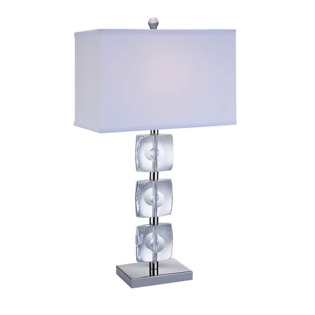 28 Inch Table Lamp, Crystal Stand, White Rectangular Shade, Metal, Clear