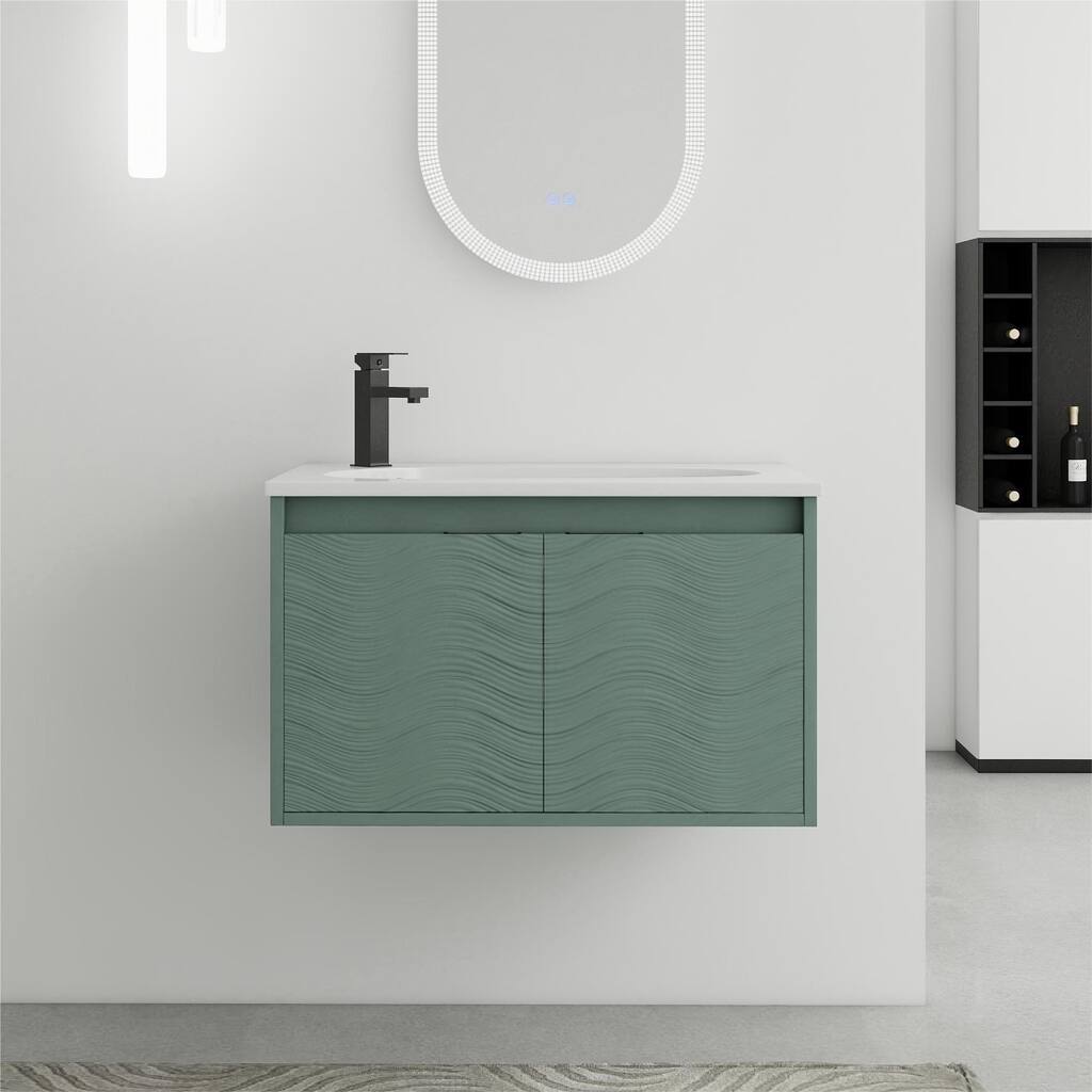 Bathroom Vanity With Sink In 24/30 Inch, Floating Bathroom Vanity With Soft Close Door