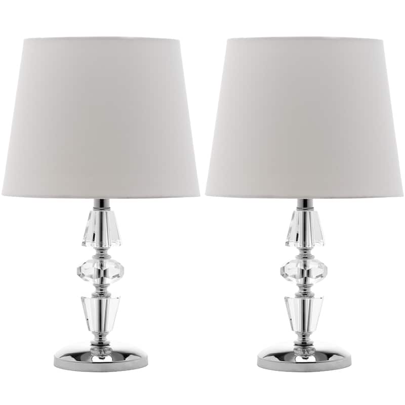 SAFAVIEH Lighting Milissa 15-inch Grey Shade Tiered Crystal Table Lamp (Set of 2) - 9"x9"x16" - 9Wx9Dx16H