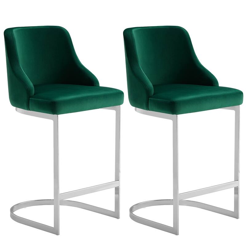 25.8'' Velvet/Leather Counter Height Bar Stools, Set of 2/3 - 36.6"H x 18.9"W x 20.5"D - Set of 2 - Velvet-Green