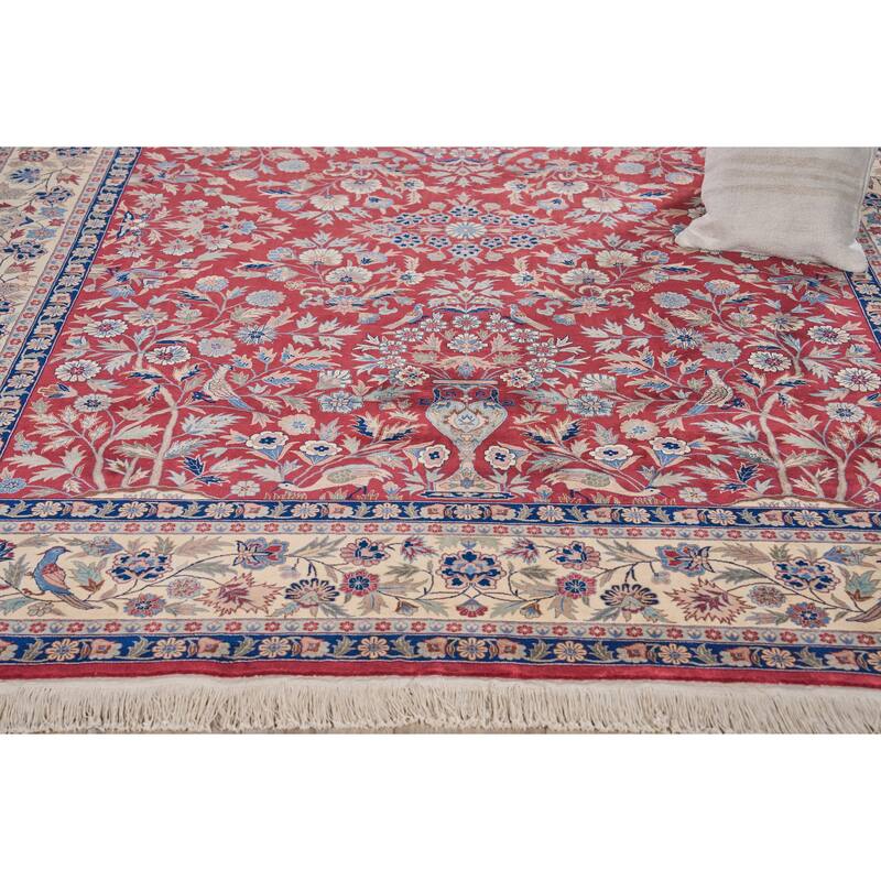 EXQUISITE RUGS ONE-OF-A-KIND Super Fine Kashan Hand Knotted Red/Beige Rug - 8'5"x10' - 8'5"x10'0"