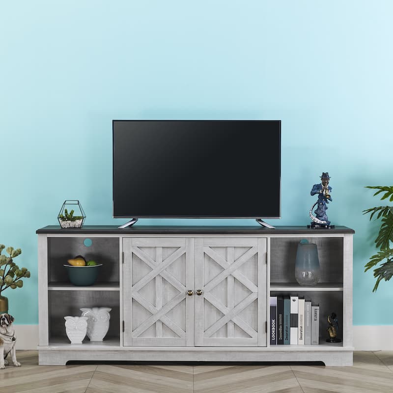 70-inch Extra-Wide Rustic TV Stand for 80" TVs - Natural Wood Finish - Off White