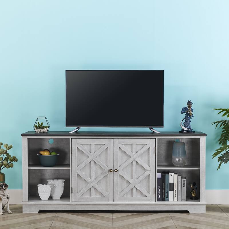 70-inch Extra-Wide Rustic TV Stand for 80" TVs - Natural Wood Finish - Off White