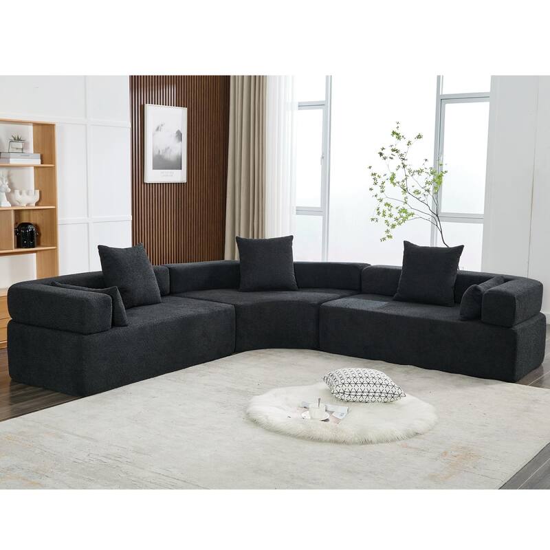 3-Piece Curved Sofa, Oversized Boucle Couch, Flexible for Living Room