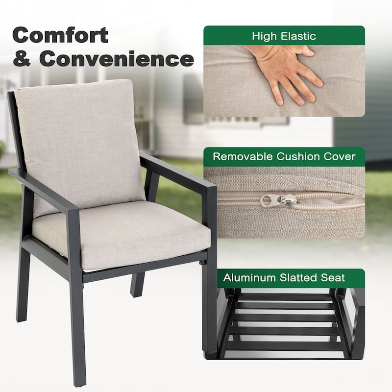 Outdoor 7-Piece Aluminum Dining Set with Soft Gray Cushion